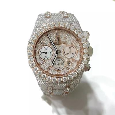 China Mens Fashion Diamond Watch Digital Luxury Moissanite Mechanical Watches Silver With Rose Gold Color Jewels for sale