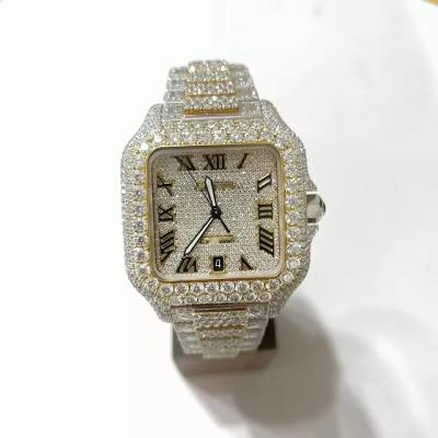 China Mens Diamond Watch Digital Moissanite Luxury Mechanical Mens Watches Silver With Gold Border Color Jewelry for sale