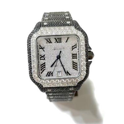 China Waterproof Mechanical Men Watch Diamonds Black With Silver Stainless Steel Strap With Square Table Frame For Mens Jewelry for sale