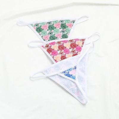 China Antibacterial Women's Panties Thongs Floral Print Sexy Lingerie Plus Underwear G - String Waist Thong for sale