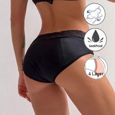 China Women's Sexy Underwear Menstrual Period Lace Reusable Washable Menstrual Period Panties 4 Layers Antibacterial Pads Soft Waterproof Panties For Women for sale