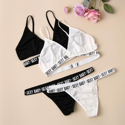 China QUICK DRY Women Bikini Bra Set Two Piece Crisscross Bra Set Letter Print Bralette Set for sale