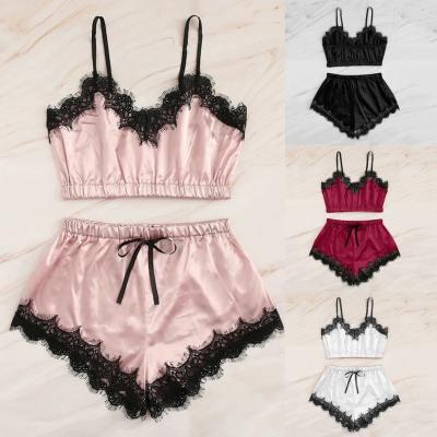 China Pajamas Set QUICK DRY Silk Sleepwear Sets Women Cami Shorts Lingerie Nightwear For for sale