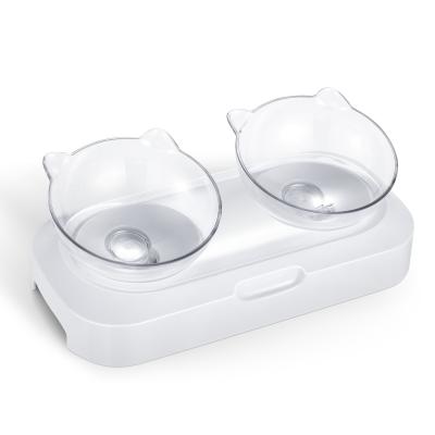 China Double Elevated Transparent Plastic Non-automatic Cat Dog Bowl With 15 Holder Food Water Feeder Tilted Comedouro Elevated Pet Pet Bowl for sale