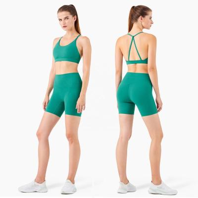 China Breathable Customized Shape Two Piece Women Yoga Shorts Sets Compress High Waist Legging Pants Wear Gym Sports Bra Suit Fitness Tops for sale