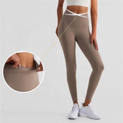 China Breathable Quick Dry Women Cross High Waist Yoga Fitness Sports Gym Pants Nude Pulling No Line Workout T Running Gaiters Custom OEM/ODM for sale