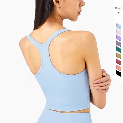 China Customized breathable ECO fabric back aplet sexy runner padded women sports yoga bra fitness workout gym crop tops gym sportswear Spandex for sale