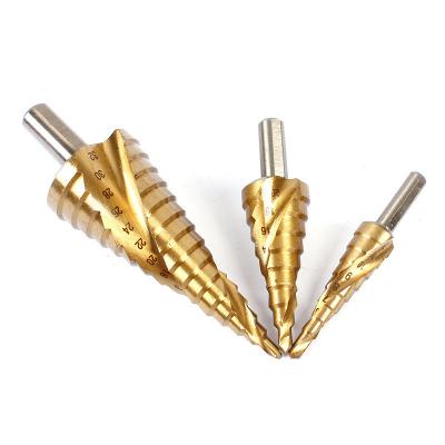 China Metal Drilling 3PCS HSS 4241 Steel Round Shank Groove Spiral Step Tapered Double Step Drill Bit Set For Metal Drilling for sale