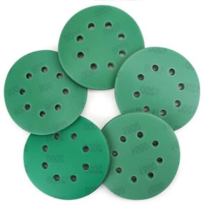 China AutoErizo 125mm 6 Holes 5inch Green Color Polyester Film Base Polishing Wet Dry Sanding Disc For Automotive Industry for sale