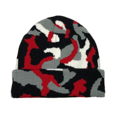 China COMMON High Quality Winter White Acrylic Logo OEM Fashion Jacquard Camouflage Camouflage Beanie Hat COMMON for sale