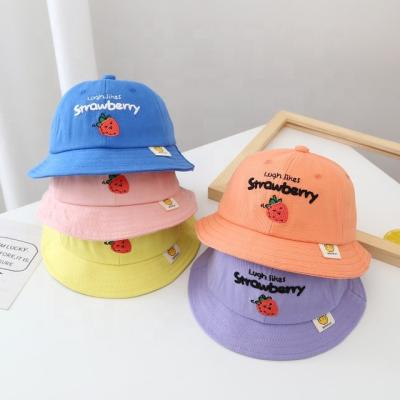 China Wholesale Comfy In Cute Funny Colorful Custom Embroidery Strawberry Kids Children Bucket Hat Popular Fashion Cotton for sale