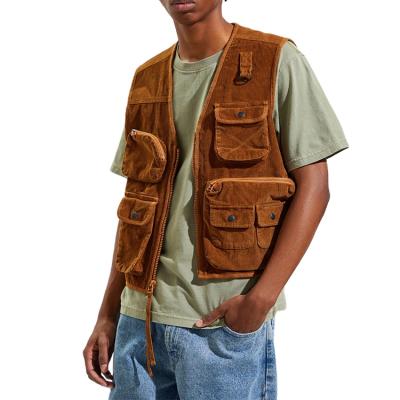 China Breathable 100% Cotton Relaxed Pockets Fit Corduroy Utility Vest For Men for sale