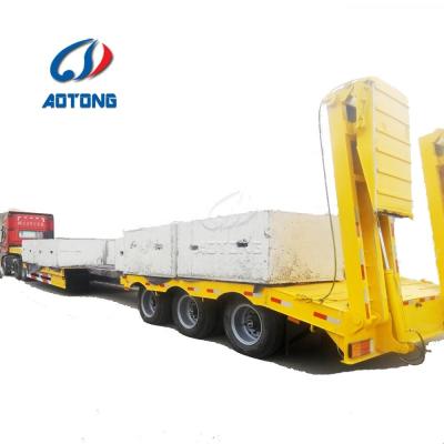 China 60 ton 70 ton 80 ton laagbed half afneembare lowboy aanhangwagen met Duel Line remsysteem Te koop