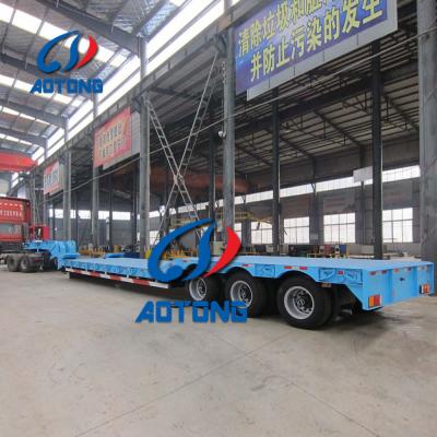 China Mechanical/Hydraulic Ladder Tri-axles 80 tons Utility Lowbed Semi Trailer with Side Walls for sale