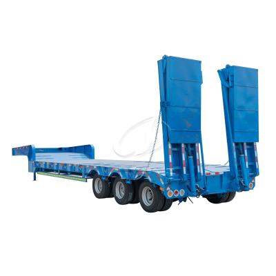 China Low Bed Trailers Semi Truck Trailer 60 Ton Lowboy Trailer 3 Axles Excavator Carrier Truck for sale