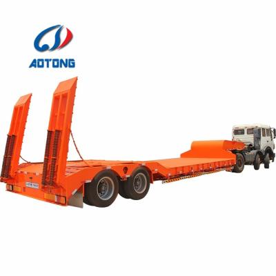 China 2 Axle 28 Tons Lowbed Lowboy Truck Trailer Semi Trailer for Heavy Equipment Transport for sale