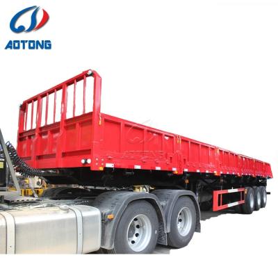 China Truck Trailer Three Axle 80 Ton Side Wall Drop Deck Fence Stake Cargo Semi Trailer for sale