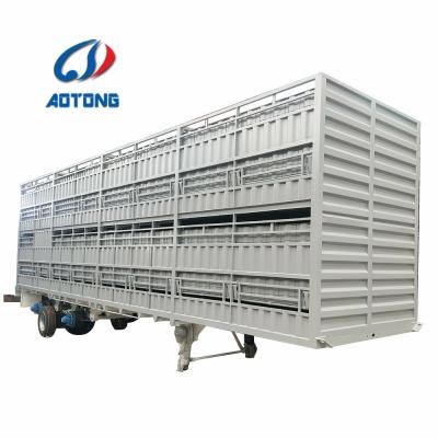 China Aotong 3 Axle Fence Cargo Trailer with Automatic Lifting and Livestock Store House for sale