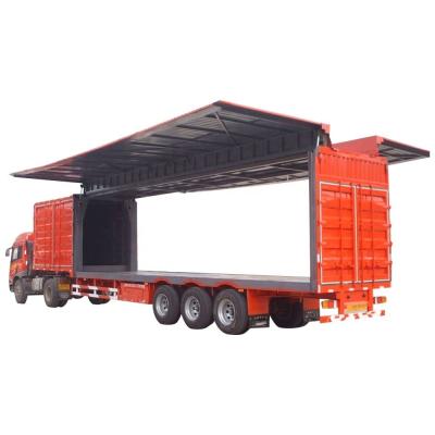 China 2/3 Axles Heavy Duty Truck Body Food Hydraulic Cylinder Drop Side Cargo Box Side Wing Open Van Semi Trailer for sale