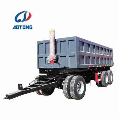 China 20 Ton Cargo Dump Semi Trailer Truck with 2 Axles Full Trailer Drawbar and Leaf Spring for sale