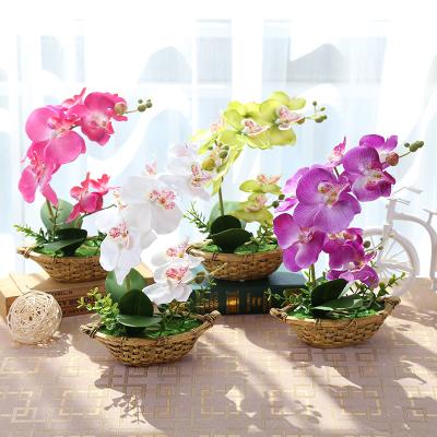 China PVC Amazon Success Home Furnishing Artificial Plant Bonsai Pieces Creative Double Stem Phalaenopsis Artificial Flowers for sale