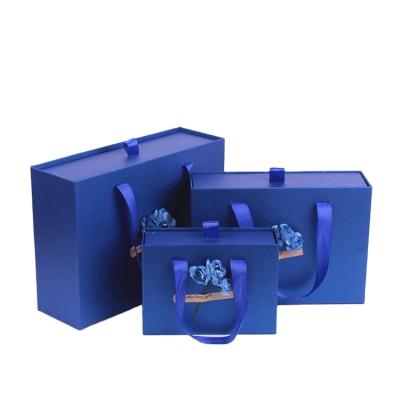 China Recyclable Luxury High Quality Drawer Style Cardboard Packaging Recyclable Customized Paper Blue Box for sale