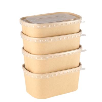 China Customized Rectangular Rounded Occasional Disposable Catering Kraft Paper Food Packaging Lunch Box for sale