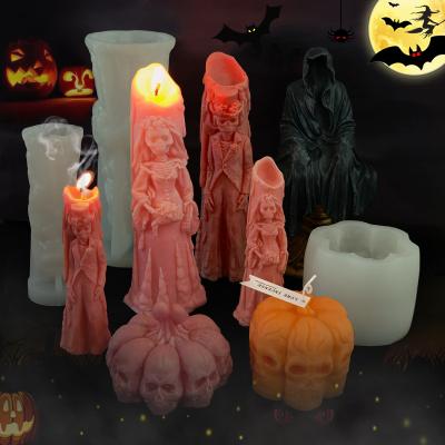 China Sustainable Halloween Skull Silicone Candle Molds Silicone Mold DIY Ghost Bride Plaster Molds Scented Candle for sale