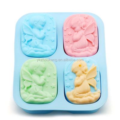 China 4 Cavity Angel Silicone Soap Mold Viable Handmade Soap Making Molds 70mlx4 for sale