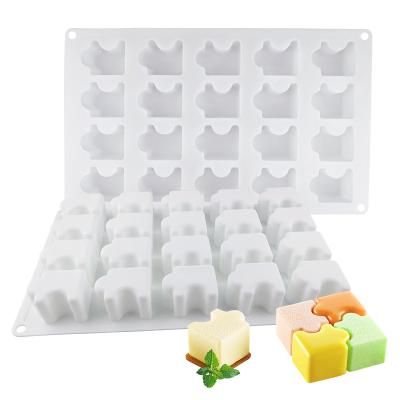 China Viable 20 Cavity Silicone Puzzle Pudding Molds Candle and Cake Mold Ice Cube Puzzle Soap Tray for sale