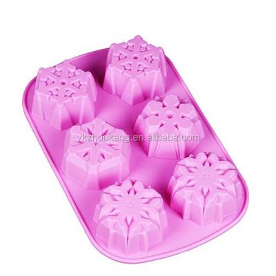 China 6 Cavity Silicone Viable Molds For Christmas Snowflake Cake Baking Mold for sale