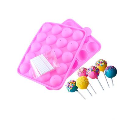 China Sustainable Cavity Silicone Round Lollipop Mold DIY 20 Chocolate Mold With Plastic Stick for sale