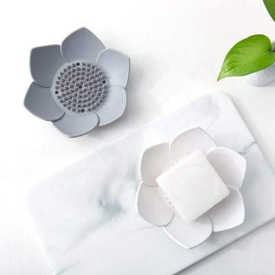 China Lotus Flower Silicone Washable Shower Soap Dish Lotus Drain Soap Holder Silicone for sale