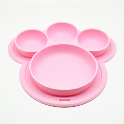 China Sustainable 3 Cavity Kids Paw Silicone Plate BPA Free Non-Slip Dinner Bowl With Suction Cup for sale