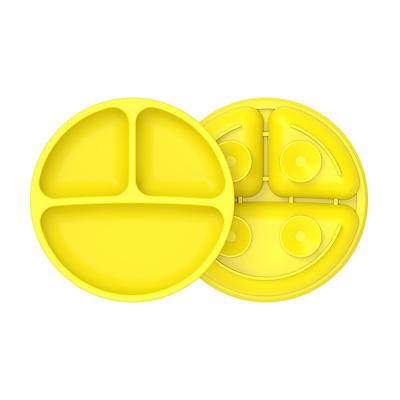 China Sustainable 3 Cavity Smiling Silicone Dish BPA Free Kids Dinner Bowl With Suction Cup for sale