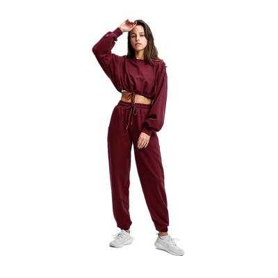 China Breathable sport women fitness two piece sets sports pants sets long sleeve hoodies+loose pants gym tracksuit for sale