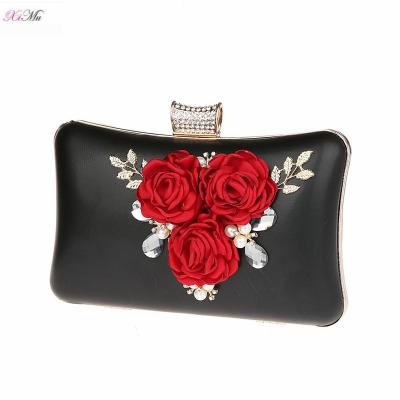 China Luxury Hot Selling PU Chain Evening Clutch Bags Women Clutch Bags Wedding Party Bag Floral Metal Bridal Purse for sale