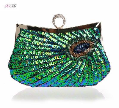 China Shoulder Bag Sparkle Sequins Beaded Evening Clutch Bag Women Peacock Rhinestone Clutch Purse Chain Shoulder Bag For Wedding Prom Bridal Party for sale