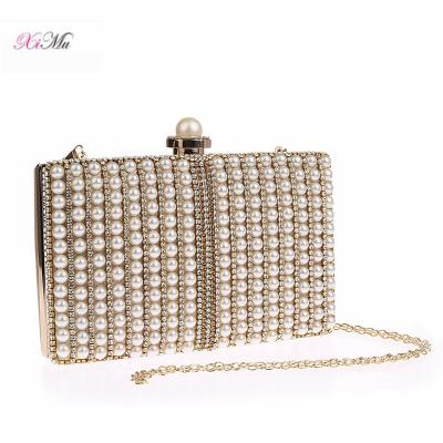 China Custom Pearl Clutch Backing Beaded Women Grab Cross Body Diamond Handbags Evening Bags Wedding Party Bag for sale