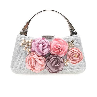 China Wholesale 3D Flower Eco-friendly Handmade Handbag Wedding Party Ladies Grab Evening Clutch Bag Metal Handle Purse Bag for sale