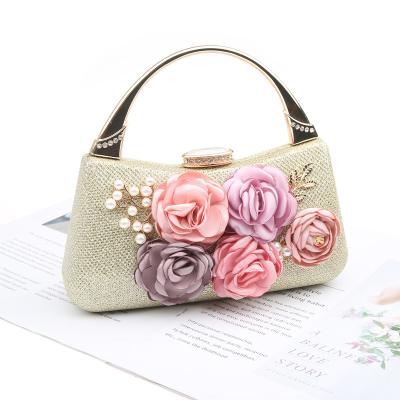 China Luxury Eco-friendly 3D Flower Handbag Women Grab Bag Handmade Bridal Wedding Party Evening Clutch Metal Handle Purse Bag Wholesale for sale