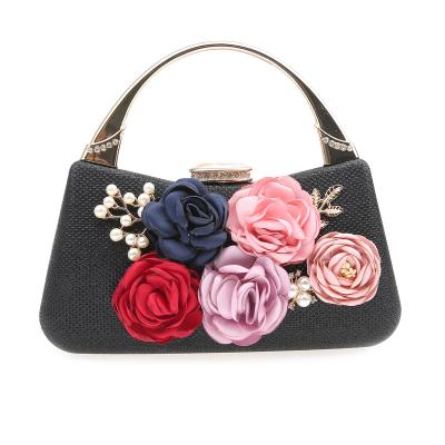 China Eco-Friendly Women Grab Bag Handmade 3D Flower Handbag Metal Handle Purse Bag Wholesale Bridal Wedding Party Evening Bag for sale