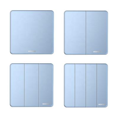 China New Honyar Q8 Electric Design EU UK Africa Standard Blue Color Soft Touch 1/2/3/4 Strip Wall Switch ON/OFF for sale