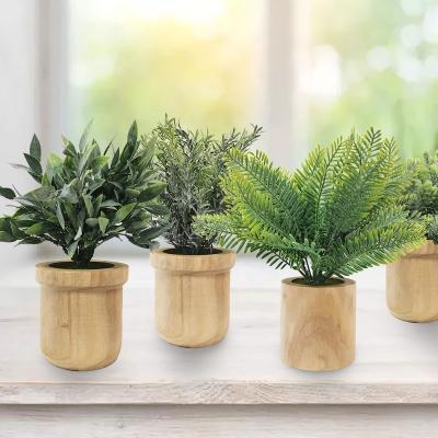 China Decoration Artificial Potted Plants Simulated Home Decoration Good Mood Every Day Wooden Flower Pot for sale