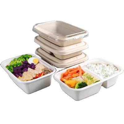 China Recycled Materials Christmas Hot Sale Eco-Friendly Sugarcane Container Paper Paddle Meal Box Takeaway Packaging Container for sale