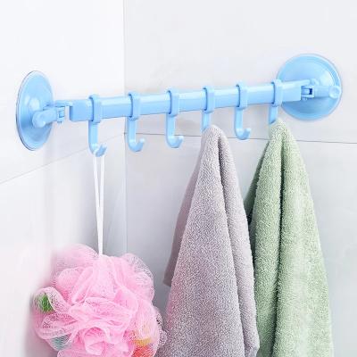 China Minimalist 6 Hooks Towel Rack Suction Cup Bathroom Kitchen Wall Door Holder Sucker Hanger for sale