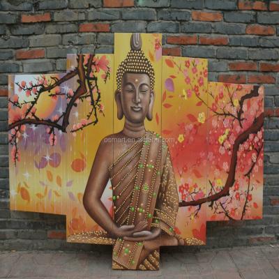 China 5 pieces cheap and high quality traditional one group buddha handmade oil painting on canvas for sale