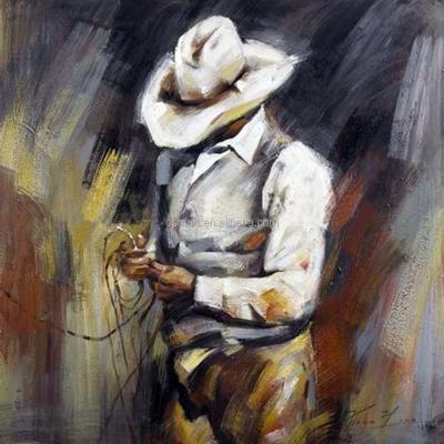 China Western Cowboy Oil Painting On Canvas Abstract Unique Hand Painted Print Gift for sale