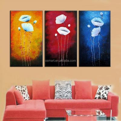 China Simple Abstract Modern Art Paintings 3 Panels Flower Oil Painting for sale