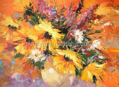 China Impressionist Handmade Canvas Oil Painting Modern Sunflower Oil With Table Flower Vase Painting For Wall Decor Kitchen Decoration for sale